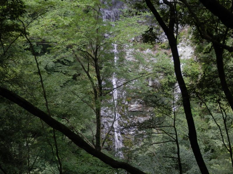 鬼石沢に落ちる細くて長い滝