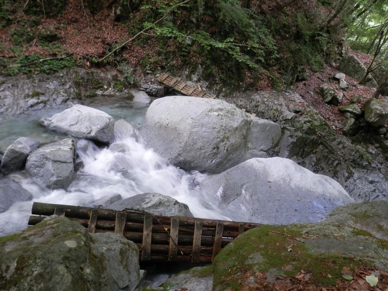 対岸に登山道が続いているが、ここは渡渉できない