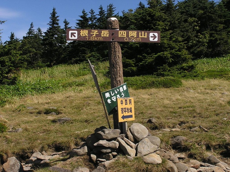 四阿山 -- 根子岳への分岐。ここから四阿山へ往復する