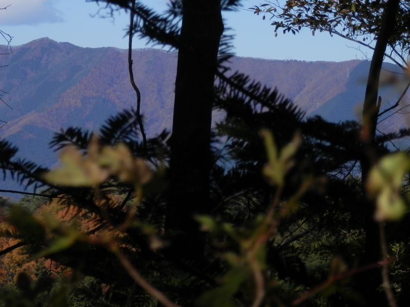 旧大地峠と新大地峠の間から、辛うじて見えた権現山と雨降山
