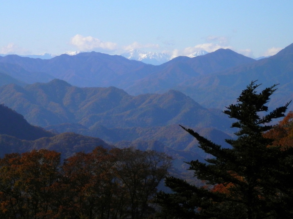 デン笠・甚之函山 -- 南アルプスの白峰三山が見えた