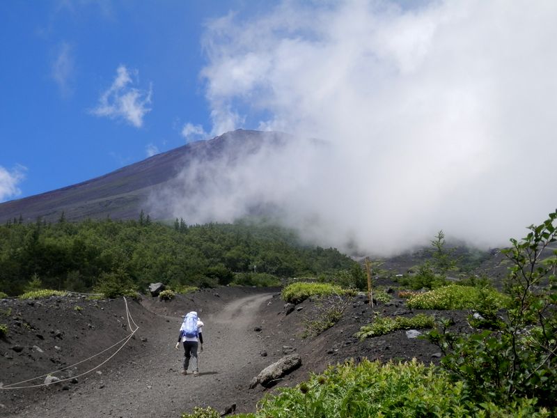 富士山 -- 後ろ向きに下りる人