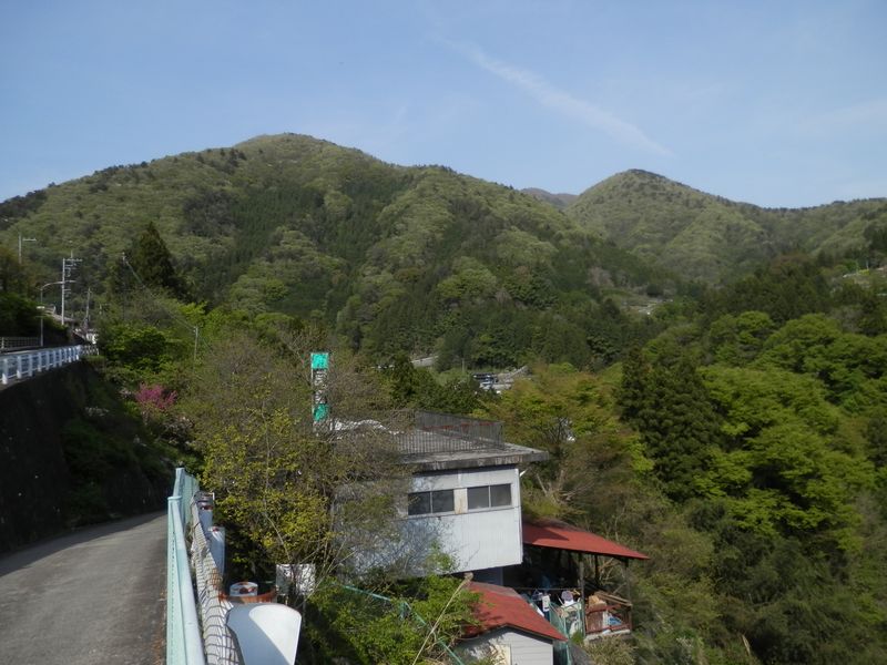 杉平入口バス停より望む、鋸尾根（中）と長尾根