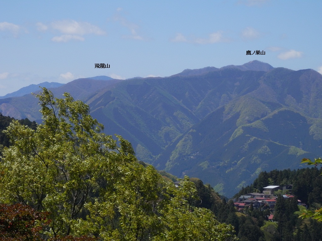 左に飛龍山、右の最も高い峰は鷹ノ巣山