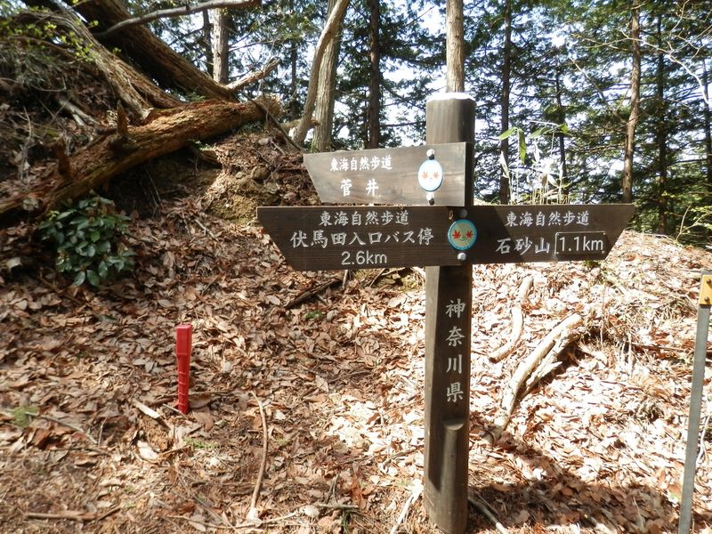 石砂山 -- この道標より、菅井方面に向かう