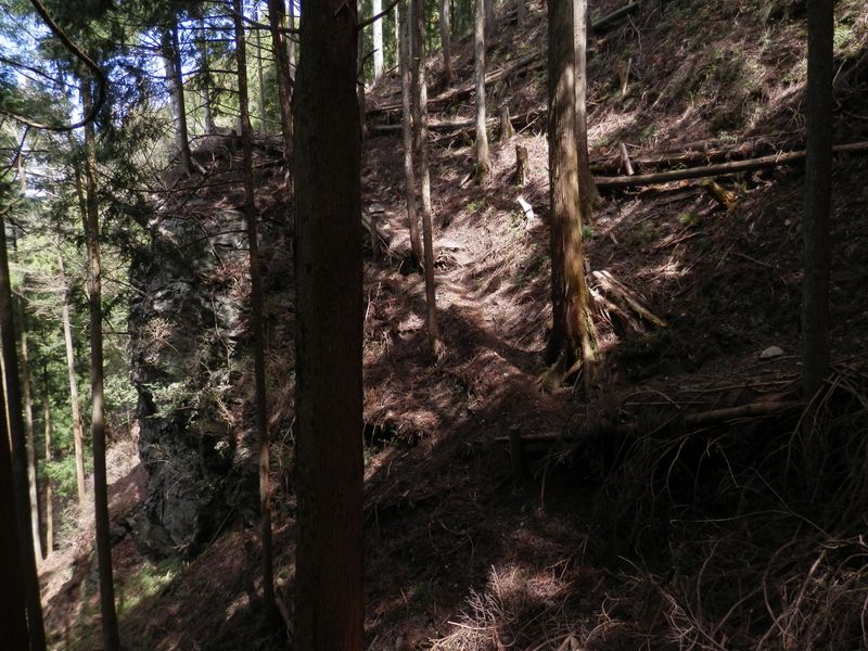 大きな岩の上に登山道が続く