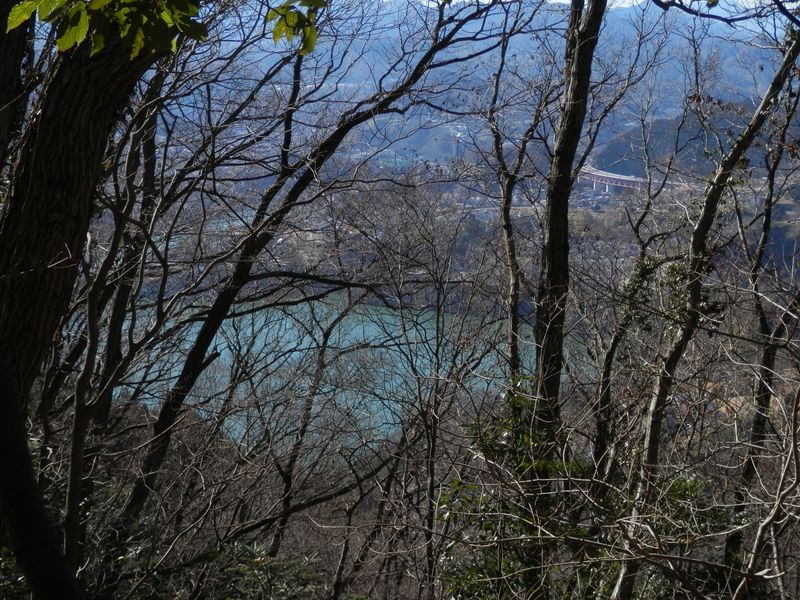 相模湖と中央自動車道が見える