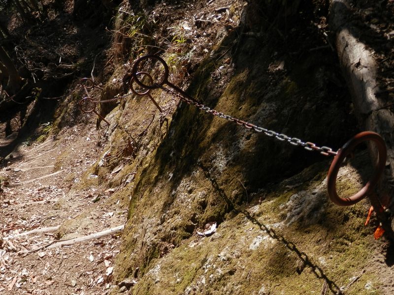 山神隧道の東側に降りる道には長い鎖がある