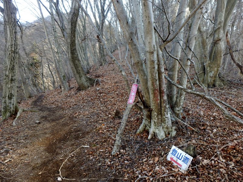 正面の尾根を避ける登山道