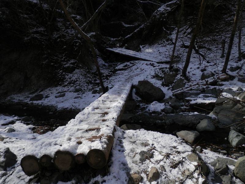 ミズヒ沢を渡って、登山道に入る