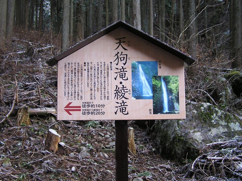 馬頭刈尾根 -- 天狗滝・綾滝の案内板