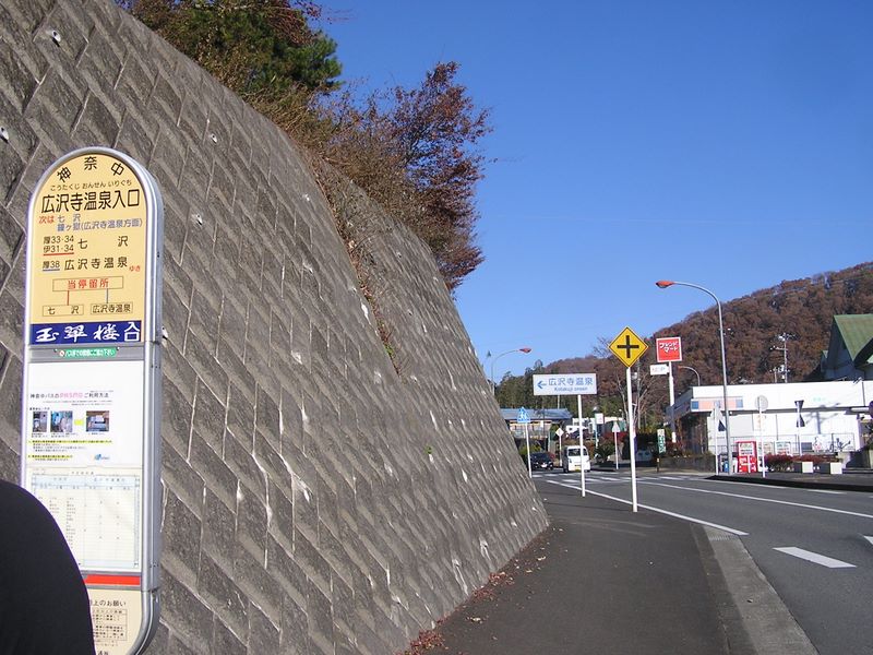 大山三峰山 -- 広沢寺温泉入口でバスを降りる