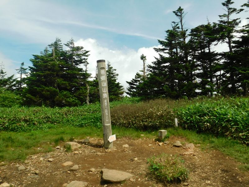 苗場山の山頂標と一等三角点