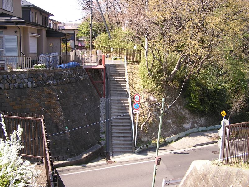 この切通しを右に下れば、こどもの国駅