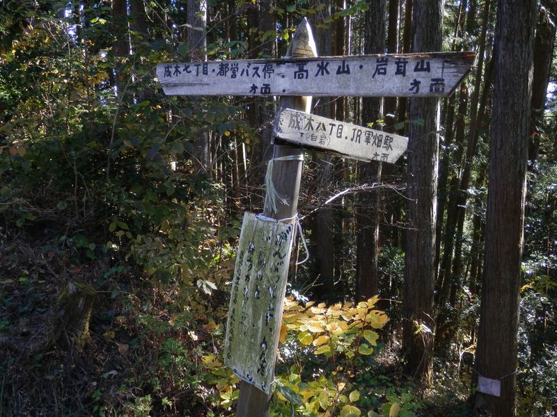 なちゃぎり林道出合に立つ道標