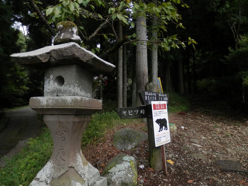 大山 -- 柏木林道への分岐で、準備体操をした