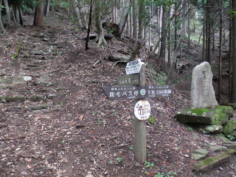 大山 -- 百回登山紀念碑の手前で左の道を登る