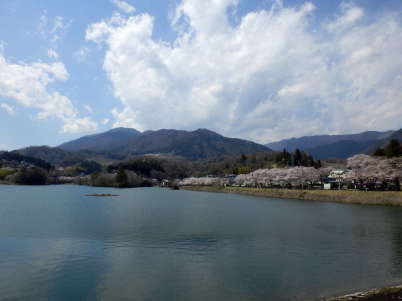 大野貯水池より、扇山と権現山稜を望む