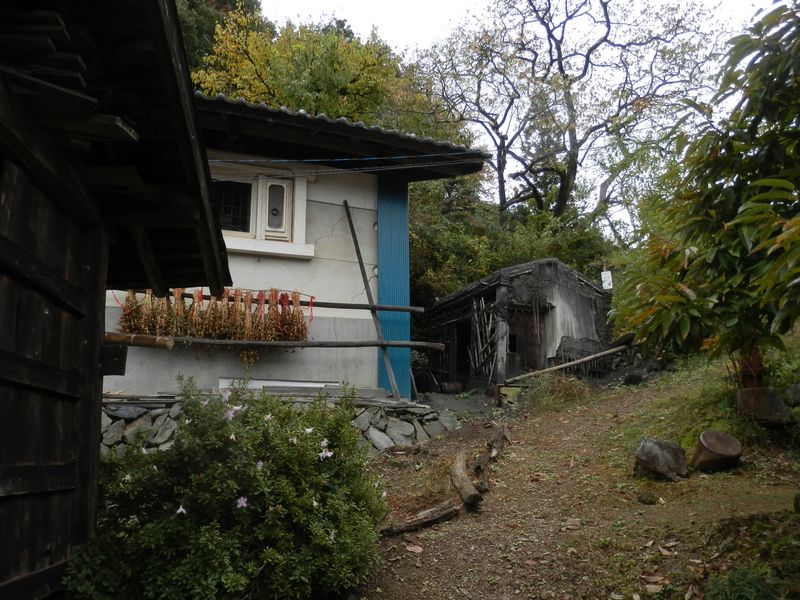 人の屋敷の中のような道を登って行く