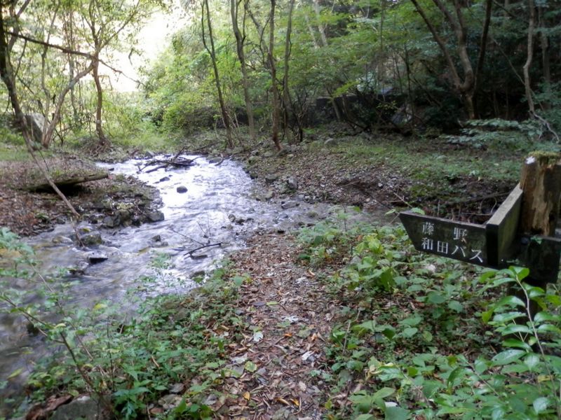 増水した流れを飛び越える