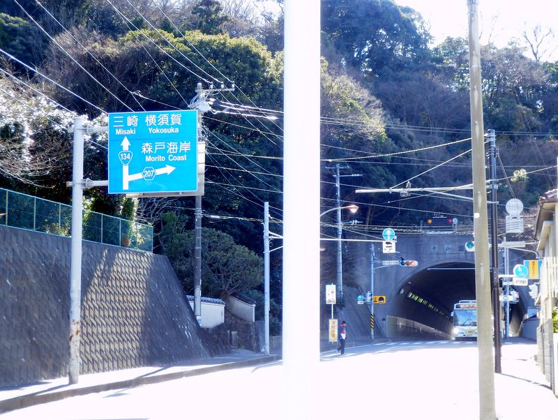 葉山隧道の直前で右折