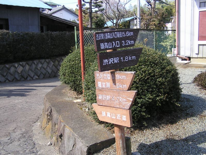 右折せずに直進する方に「頭高山近道」と記されている