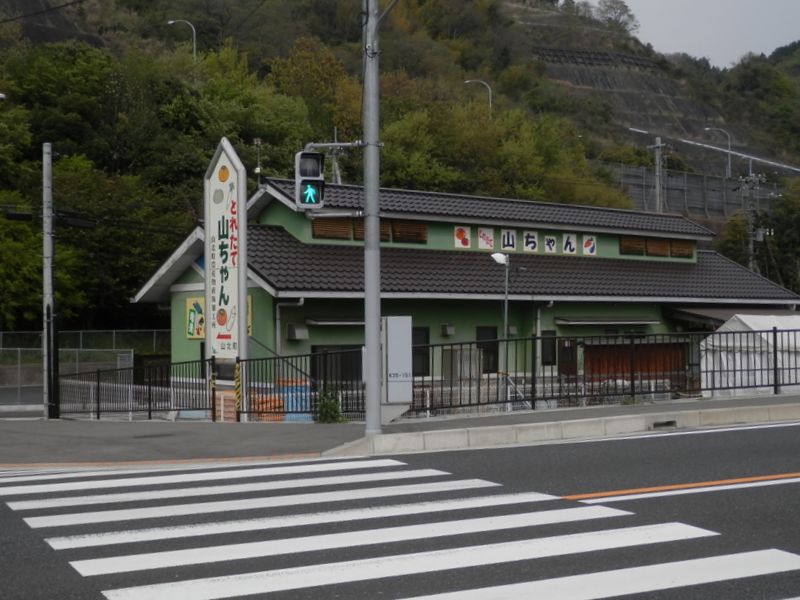 向山交差点で、「とれたて山ちゃん」の側に渡ろう