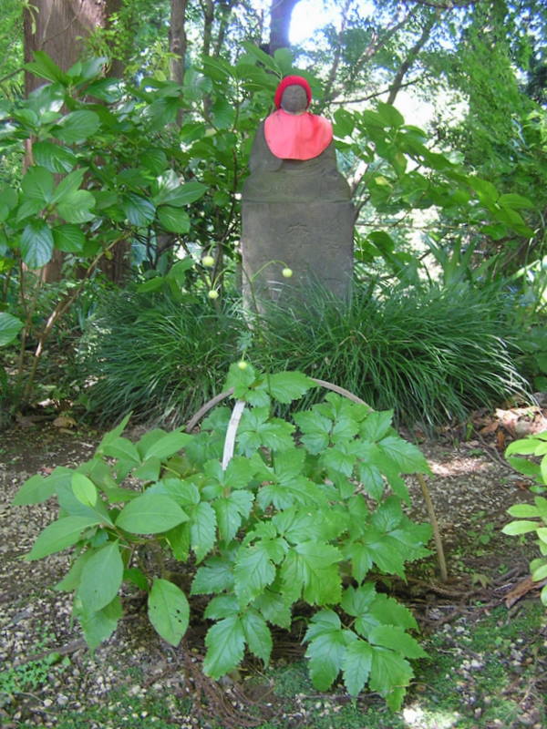 高尾山・野草園 -- レンゲショウマを見つめるようなお地蔵さん