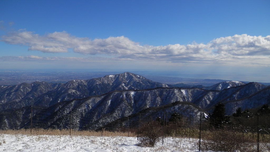 竜ヶ馬場より望む、大山（中央）と三ノ塔（右）