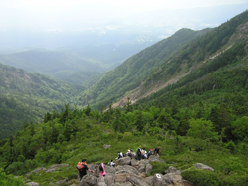 天狗岳 -- 西尾根より諏訪市街地方面を望む