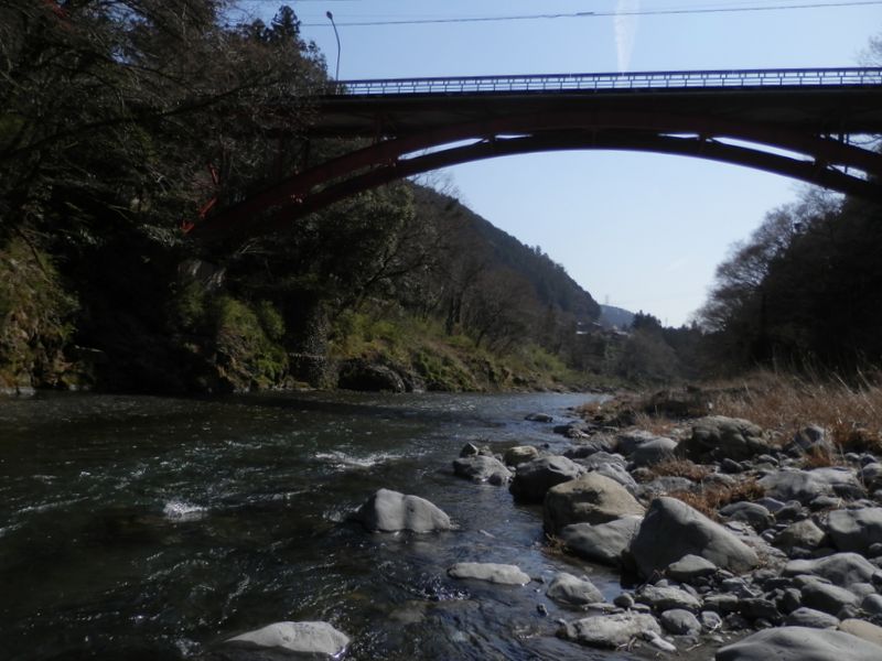 多摩川の河原に下りる