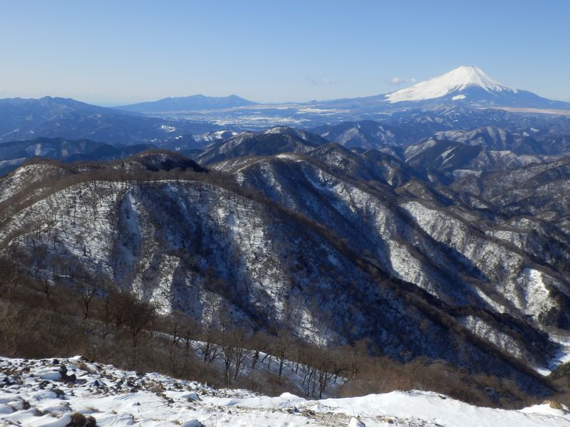 鍋割山稜を望む