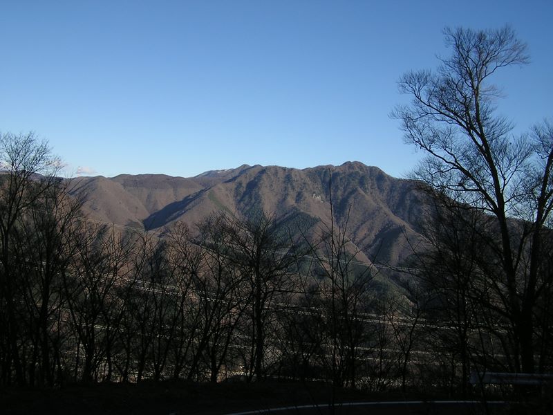 林道を渡り終えて、大蔵高丸（中央奥）と滝子山（右）を望む