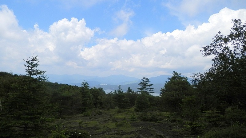 三国山稜アザミ平より山中湖を望む